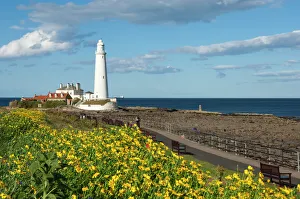 Leuchttürme Drucke: Sankt Marienleuchtturm in Whitley-Bay bei Nord-Über-Pfalz im Vereinigten Königreich Großbritannien Europa