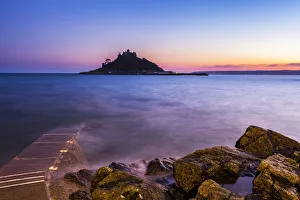 Cornwall England Landmarks Drucke: St. Michaels Mount Castle at sunset, Mounts Bay, Marazion, Cornwall, England