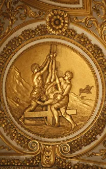Drucke von Das Kreuz Christi von Petrus im Vatikanischen Peterdom zu Rom in der Stadt Italien am Rione La Zolla Vatikanstadt Drucke: Das Kreuz des heiligen Petrus-Medailleons im Vatikanischen Peterdom zu Rom und dem römischen Zentralbistum Lazio