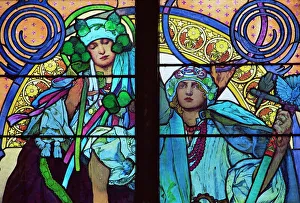 Drucke von Verglaste Glasfenster von Mucha in der St.-Vitus-Kathedrale in Prag, Tschechische Republik im Europäischen Raum Tschechische Republik Drucke: Verglaste Glaswerkzeuge von Mucha im Dom Sankt Vit in Prag der Tschechische Republik Europäisch