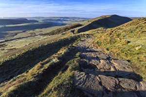 Bilder Datiert 4. Januar 2015: Schritte zum Mam Tor hinauf , Blick nach Rushup Edge auswärts