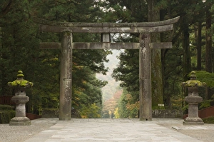 Japanese Shrines And Temples Drucke: Stone Torii