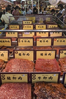 Bilder vom 29. Oktober 2007: Laden mit gepresstem Fleischblättern zu einem besonderen Spezialität von Makao in Makao in der Volksrepublik China
