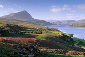 Drucke von Strathmore Tal , Loch Hopes und Ben Hopes , 927 m , Schottland (Sutherland) im Hochlandregion der Vereinigten Königreichs in Europa See Drucke: Strathmore Tal