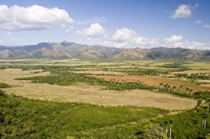 Trinidad Cuba Tourism Drucke: Sugar cane fields and the Escambray Mountains, Sancti Spiritus, near Trinidad