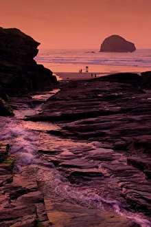 Sonnenuntergang am Trebarwith Strand in Cornwall im Vereinigten Königreich Großbritannien Europa