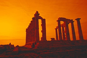 Cape Sounion Greece Drucke: Temple of Poseidon at sunset