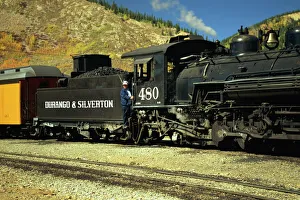 Locomotive Photography Drucke: The train driver and engine of the Durango and Silverton