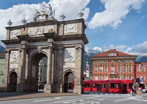 Tyrol Austria Tourism Drucke: Triumphpforte (Triumphal Arch), Old city center, Innsbruck, Tyrol, Austria, Europe