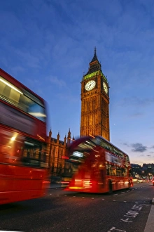 London Travel Destination Drucke: Typical double decker bus and Big Ben, Westminster, London, England, United Kingdom
