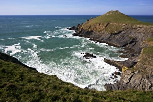 North Cornwall Coast Drucke: View of Atlantic surf at Rumps Point, Pentire Headland, North Cornwall