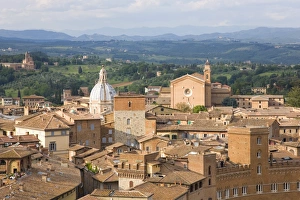 Tuscany European Landmarks Drucke: View over city rooftops to rolling hills