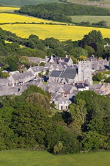 UK Rural Scene Drucke: View from Corfe Castle, Corfe, Dorset, England, United Kingdom, Europe