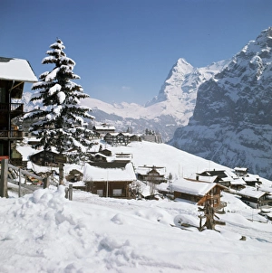 Murren Village Switzerland Drucke: View towards the Eiger