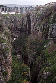 North Africa Landscapes Drucke: View of the gorge that runs through the city, Constantine, Algeria, North Africa, Africa
