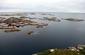 Horizontal Landscape Photography Europe Drucke: View from Halten lighthouse over skerries