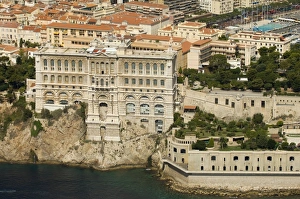 Mediterranean Waterfront Scene Drucke: View from helicopter of Oceanography Museum, Monaco, Cote d Azur, Europe