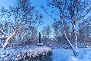 Icelandic Landmarks Drucke: View of the Jonas Hallgrímsson statue