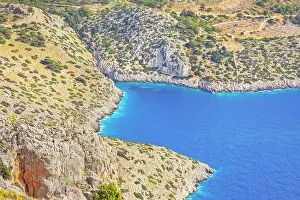 Dodecanese Islands Greece Tourism Drucke: View over Panormitis bay, Panormitis, Symi Island, Dodecanese Islands, Greece