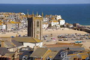 British Seaside Town Drucke: View over St. Ives, Cornwall, England, United Kingdom, Europe