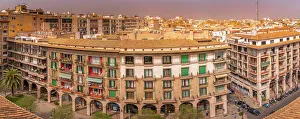 Elevated Views Of Europe Drucke: View of street and rooftops from elevated position