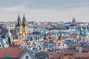 UNESCO World Heritage Site Photography Drucke: View of typical architecture and ancient churches, Prague, Czech Republic, Europe