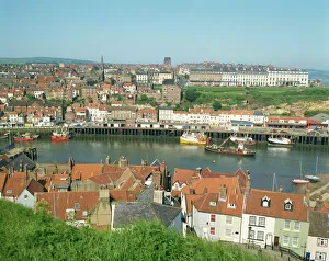 Blick über Whitby von der Kirche Sankt Marien im Bistum Nord-Yorkshire, Nord-Jordania