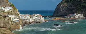 Italian Island Getaway Drucke: View of whitewashed buildings in the port from elevated position in Sant'Angelo