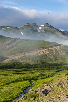 Vertical Landscape Photography Tips Drucke: Top of the Vilyuchinsk volcano looking through a cloud, Kamchatka, Russia, Eurasia