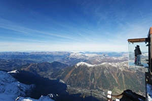 Panoramic European Landscape Drucke: Into the Void viewing platform on Aiguille du Midi, Chamonix, Rhone Alpes, Haute Savoie