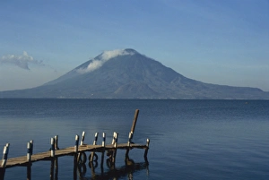 Central America Scenic Views Drucke: Volcano, Lake Atitlan, Atitlan, Guatemala, Central America