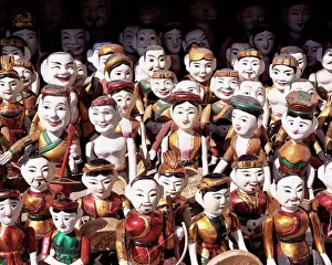 Drucke von Wasserpuppen aus Hanoi in Vietnam sind ein Teil der indochinesischen und südostasiatischen Kultur Vietnam Drucke: Wasserpuppen