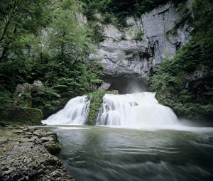 European Waterfall Drucke: Waterfall of River Lison emerging from underground
