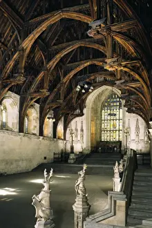 Drucke von Westminstersaal im Parlamentsgebäude von Westminderne in der Weltkulturerbezone des Völkerbundes für Erhaltung der Welterbestätten (UNESCO), Großbritannien Westminster Drucke: Westminstersaal im Parlamentsgebäude in der Stadt Westminster ist ein Weltkulturerbe und liegt in der englischen