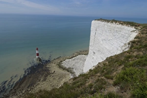 Great Britain Photography Drucke: The White Cliff and lighthouse at Beachy Head, Sussex, England, United Kingdom, Europe