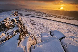 England Landscape Photos Drucke: Windgather Rocks at sunset in winter, near Kettleshulme, Cheshire