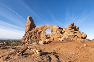 Windungen von Windows Archen in den Windungen des Arches-Nationalparks bei Moab im Bundesstaat Utah der Vereinigten Staaten Nordamerikas