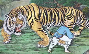Ein Zen-Koanschmuck mit Darstellung eines Mönchs und einem Tiger aus Südkorea in Seoul