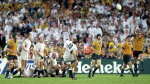 Rugby-Weltmeisterschaft Drucke: Jonny Wilkins trifft den entscheidenden Drop Goal im Finale der Weltmeisterschaft 2003