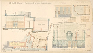 Kardiff Hauptbahnhof, Großbritannien, Großwestliche Eisenbahn, Kardifff Hauptbahnhof Änderungen Zeichnungsnummer 8 vom 02 Mai 1933