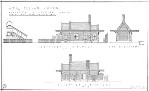 British Railway History Drucke: Culham Station Elevations to Approach and Platform Roof [1935]