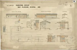 British Railway History Drucke: L. S. W. R Parkstone Station - New Platform Roofing [1898]