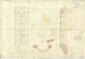 Bristol Temple Meads Station Drucke: Bristol Station No. 8 Elevation, Plan and Section of Window [c1840s]