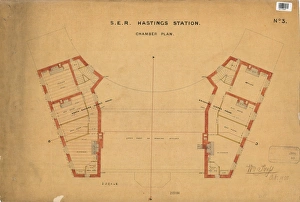 British Railway History Drucke: S. E. R Hastings Station - Chamber Plan [1850]