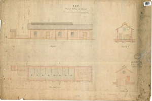 SER Vorgeschlagener Stallbau in Aldershot - Höhe, Plan und Sectionen N.D
