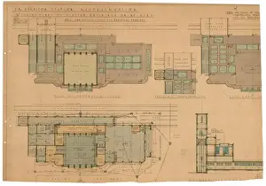 Rekonstruktion der S.R.-Surbiton-Station - Skizzen des Bahnhofsgebäudes auf einer Maßstabsgröße von 1/8