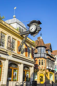 Hampshire Historic Sites Drucke: 19th century clock on the Old Guildhall, Winchester, Hampshire, England, UK
