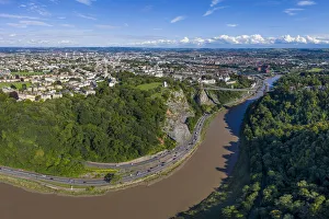 Drucke von Luftaufnahme über die Avontalbrücke und den Klifton-Suspensionstunnel in Bristol, England Clifton Drucke: Luftaufnahme über den Avontal und die Klifton-Suspensionbrücke in Bristol, England