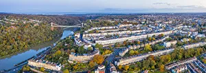 Bristol Landmarks Drucke: Aerial view over the Avon Gorge, Clifton Suspension Bridge, Clifton, Bristol, England