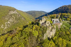 Rhineland Palatinate Castles Drucke: Aerial view on Veldenz castle, Veldenz, Mosel valley, Rhineland-Palatinate, Germany